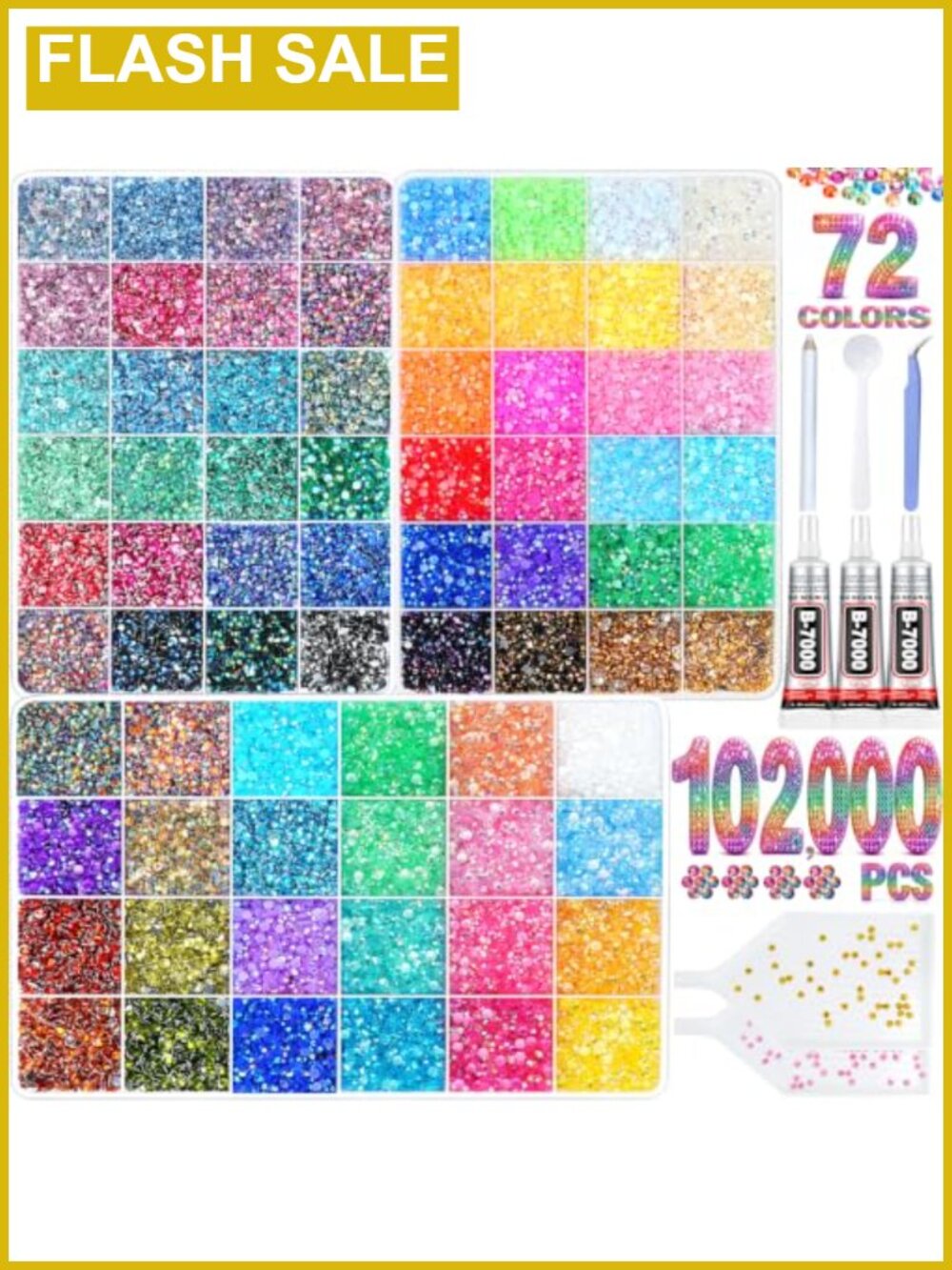 102000Pcs 72 Colors Resin Rhinestones Flatback Kit Glue Tools Bedazzling